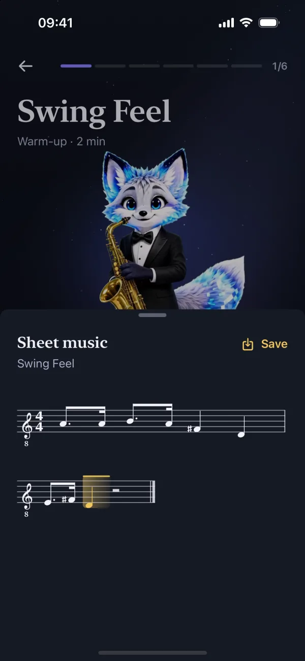 Sheet music of the riff, in the key you hear